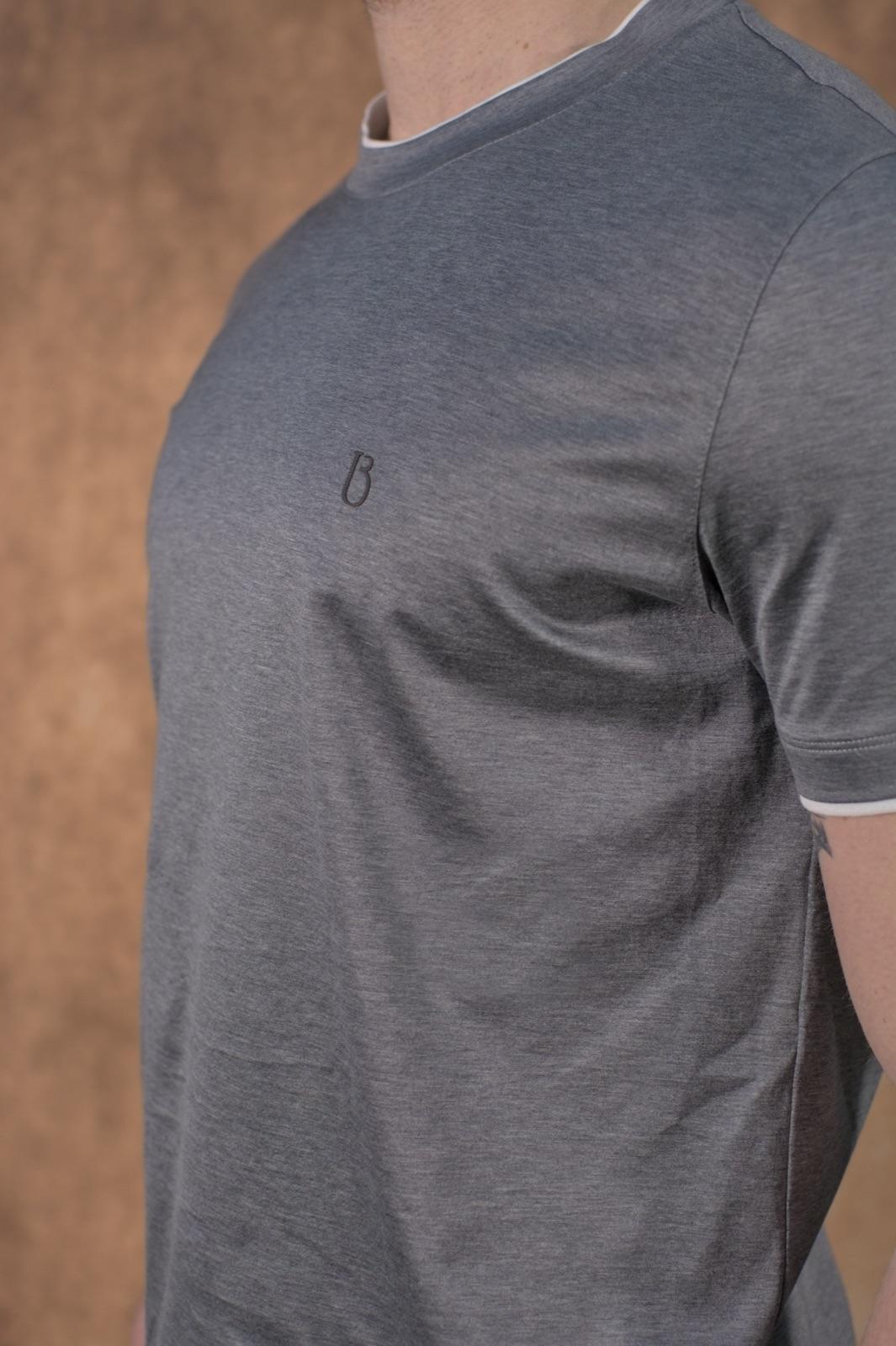 Grey jersey T-shirt with a tonal B monogram at the chest and white tipping at the collar and sleeve